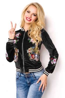 Trendy fluweel bomber jacket zwart